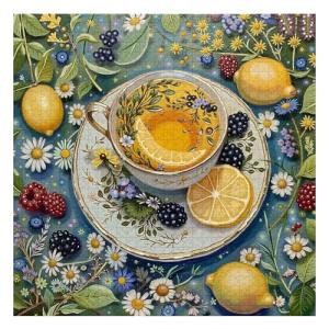 Flower Teacup Puzzle 1000 Pieces for Adults, Vintage Fruit Cup Jigsaw Puzzles, Challenging Wildflower Garden Art Puzzles as Tea Cups Decor