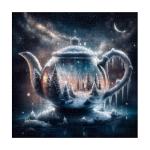 Fantasy Winter Teapot Puzzle for Adults 1000 Piece, Night Forest Snow Scene Jigsaw Puzzle, Nebula Starry Night Landscape Puzzle