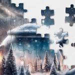 Fantasy Winter Teapot Puzzle for Adults 1000 Piece, Night Forest Snow Scene Jigsaw Puzzle, Nebula Starry Night Landscape Puzzle