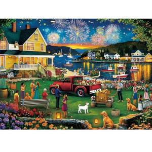 300 Piece Puzzle for Adults,Fun Summer Party Puzzle for Adults Kids Elderly,Large Piece Fireworks Puzzles for Kids Age 8-10 10-12,Challenging Fun Landscape Art Puzzle,Family Game Great Gift 20.5x15in