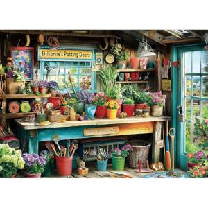 MINIWAN Billionaire's Potting Shed Garden Puzzles for Adults 1000 Pieces, Cozy Gardener's Workbench with Flowers Cat Jigsaw Puzzle, Gift for Garden & Cottagecore Lovers 27.5x19.7 Inch