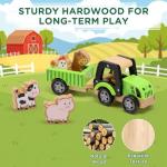 SainSmart Jr. Wooden Tractor Toys for Toddlers 1-3, Farm Tractor Toy with Detachable Trailer & 4 Animals | Solid Wood Construction, Hand Push Car Toys for 1 2 3 Year Old Boys Girls (Green)