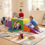 Costzon 7 Pieces Toddler Climbing Toys Indoor, Climb & Crawl Activity Playset w/Slide & Tunnel, Waterproof PU Cover, Indoor Play Gym Structures for Toddlers, Foam Climbing Blocks for Kids 1+ Year Old