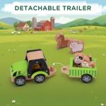 SainSmart Jr. Wooden Tractor Toys for Toddlers 1-3, Farm Tractor Toy with Detachable Trailer & 4 Animals | Solid Wood Construction, Hand Push Car Toys for 1 2 3 Year Old Boys Girls (Green)