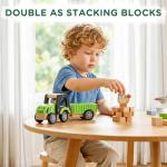 SainSmart Jr. Wooden Tractor Toys for Toddlers 1-3, Farm Tractor Toy with Detachable Trailer & 4 Animals | Solid Wood Construction, Hand Push Car Toys for 1 2 3 Year Old Boys Girls (Green)