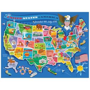 RoseArt Map of USA Puzzle for Kids – 100 Large Pieces, 24" x 18" – Educational United States Puzzle with Fun State Illustrations – Made in USA – Learning Toy for Ages 6+