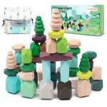 YHHYTOY 40 PCS Wooden Stacking Rocks Building Blocks Forest Theme, Sensory Learning Montessori Toys for 3 4 5 Year Old Kids, Preschool Educational STEM Toys Toddler Games Birthday Gifts for Girls Boys