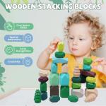 YHHYTOY 40 PCS Wooden Stacking Rocks Building Blocks Forest Theme, Sensory Learning Montessori Toys for 3 4 5 Year Old Kids, Preschool Educational STEM Toys Toddler Games Birthday Gifts for Girls Boys