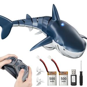 JUKUDAHU 2.4Ghz Remote Control Shark Toys for Kids 6 7 8 Years Old, 1:18 Scale High Simulation Shark for Pool, Bath Toys for Toddlers, Electronic RC Sea Animal, Outdoor Water Gifts