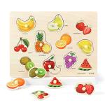 GRINNNIE Wooden Peg Puzzle for Toddlers 3 4 5 Years Old, 4 PCS Montessori Educational Learning Puzzles Set-Numbers, Letters, Animals and Fruits, Great Preschool Gifts for Girls and Boys