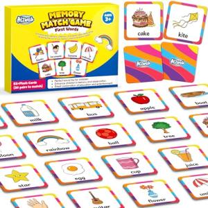 Aizweb First Words Match Game,Memory Game,52 Pcs Toddler Baby Flash Cards,Educational Toys for Pre K Preschool Kindergarten Learning Activities,Speech Therapy Materials Classroom Must Haves
