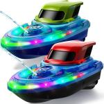 SYMA 2 Pack RC Boats for Kids, Remote Control Boats for Pool, 7-Mode LED Light Up & Water Spray, Up to 40 Min Total (2 Batteries), 2.4GHz 164 ft Range, Gift for Boys & Girls