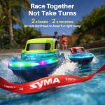 SYMA 2 Pack RC Boats for Kids, Remote Control Boats for Pool, 7-Mode LED Light Up & Water Spray, Up to 40 Min Total (2 Batteries), 2.4GHz 164 ft Range, Gift for Boys & Girls