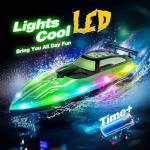 JOI MEW RC Boat with LED Lights for Kids, 2.4Ghz Remote Control Racing Boats for 8-12,Toy Water Boat for Pools & Lakes with Waterproof,Rechargeable Battery, for Boys Girls Green