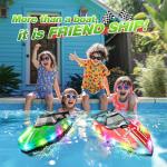 JOI MEW RC Boat with LED Lights for Kids, 2.4Ghz Remote Control Racing Boats for 8-12,Toy Water Boat for Pools & Lakes with Waterproof,Rechargeable Battery, for Boys Girls Green