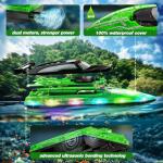 JOI MEW RC Boat with LED Lights for Kids, 2.4Ghz Remote Control Racing Boats for 8-12,Toy Water Boat for Pools & Lakes with Waterproof,Rechargeable Battery, for Boys Girls Green