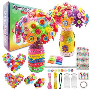 7july Crafts for Girls Ages 6-10 Make Your Own Flower Bouquet with Buttons and Felt Flowers, Vase Art and Craft for Children - DIY Activity Christmas Birthday Gift for Girls Age 6 7 8 9 10 Year Old