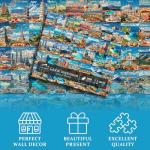 PICKFORU World Travel Puzzles for Adults 1000 Piece,Travel Poster Puzzles Landmarks Foods, Landscape Puzzle USA Paris Italy Scenery, Mountain Scenic Jigsaw Puzzles for Adults Collage
