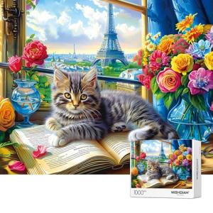 Jigsaw Puzzles 1000 Pieces - WISHDIAM Puzzles for Adults - Cats Kitten Pets Animal Lovers Impossible Hard Difficult Challenging Puzzles for Home Decor Birthday Party Gifts Toy (Shadow of Paris)