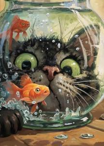 XURLEQ Curious Cat Fish Jigsaw Puzzles 1000 Pieces for Adults -Challenging Funny Kitten Terrified Fish Art, Premium Matte Finish, 27.56 x 19.68 Inches, Perfect for Game Nights