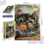 XURLEQ Curious Cat Fish Jigsaw Puzzles 1000 Pieces for Adults -Challenging Funny Kitten Terrified Fish Art, Premium Matte Finish, 27.56 x 19.68 Inches, Perfect for Game Nights