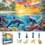 Hawaii Dolphins Ocean 500 Piece Puzzles for Adults, Difficult Jigsaw Puzzle Challenging, Art Puzzle for Gift Party Games Family Fun, 23" X 15" Dust Free