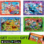 QUOKKA Puzzles for Kids Ages 4-6 - 4 x 60 Puzzles for Toddlers 5-8 - Educational Search & Find Toy for 8-10 yo for Learning Forest Polar, USA National Park Animals & City Life
