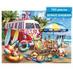 Buffalo Games – Dog Days of Summer by Tom Wood 750 Piece Jigsaw Puzzle for Adults – Precision-Cut Pieces, Beautiful Artwork, and Hours of Relaxing Fun - Relaxing Beach Day with The Family Pet