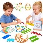 TINYLENS Montessori Smart Sticks and Rings Set with Challenge Cards, 120PCS Creative STEM Kit with Wooden Pattern Blocks for Kids, Preschool Learning Activities and Classroom Use