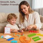 TINYLENS Montessori Smart Sticks and Rings Set with Challenge Cards, 120PCS Creative STEM Kit with Wooden Pattern Blocks for Kids, Preschool Learning Activities and Classroom Use
