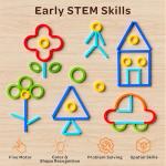 TINYLENS Montessori Smart Sticks and Rings Set with Challenge Cards, 120PCS Creative STEM Kit with Wooden Pattern Blocks for Kids, Preschool Learning Activities and Classroom Use