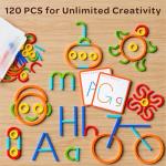 TINYLENS Montessori Smart Sticks and Rings Set with Challenge Cards, 120PCS Creative STEM Kit with Wooden Pattern Blocks for Kids, Preschool Learning Activities and Classroom Use