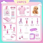 Meland Toy Doctor Kit for Girls, Pretend Play Toy Doctor Set with Dog , Carrying Bag, Stethoscope & Dress Up Costume Gift for Kids Toddlers Ages 3 4 5 6 Year Old for Role Play