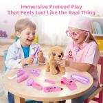 Meland Toy Doctor Kit for Girls, Pretend Play Toy Doctor Set with Dog , Carrying Bag, Stethoscope & Dress Up Costume Gift for Kids Toddlers Ages 3 4 5 6 Year Old for Role Play