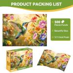 500 Piece Puzzle for Adults Clearance, Spring & Summer Hummingbird Jigsaw Puzzle, Nature Floral Puzzles for Adults and Teens, Relaxing Bird Puzzle Gift, 20.5 x 15 in