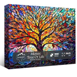 PICKFORU Stained Glass Puzzle Tree of Life Puzzles for Adults 1000 Pieces, Impossible Hard Difficult Challenging Puzzles for Adults, Colorful Mosaic Tree of Life Jigsaw Puzzle 1000 Pieces