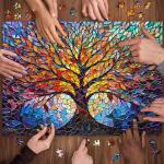 PICKFORU Stained Glass Puzzle Tree of Life Puzzles for Adults 1000 Pieces, Impossible Hard Difficult Challenging Puzzles for Adults, Colorful Mosaic Tree of Life Jigsaw Puzzle 1000 Pieces