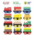 Wooden Train Set 12 PCS - Train Toys Magnetic Set Includes 3 Engines - Toy Train Sets For Kids Toddler Boys And Girls - Compatible With All Major Brands - Original - By Play22