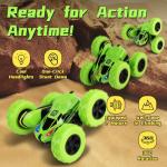Threeking RC Stunt Cars Remote Control Car Double-Sided Driving 360-degree Flips Rotating Car Toy, Green
