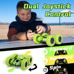 Threeking RC Stunt Cars Remote Control Car Double-Sided Driving 360-degree Flips Rotating Car Toy, Green