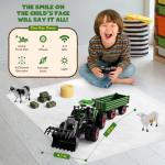 Uarzt Remote Control Tractor Toy, Kids RC Tractor Set & Truck and Trailer Front Loader - Metal Car Head/8 Wheel/Light, Toddlers Farm Vehicle Toys for 3 4 5 6 7 8 9 Year Old Boys Girls Birthday Gift