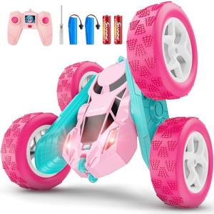 cosone Remote Control Car Pink RC Cars for Girls, RC Stunt Cars with 4WD Double-Sided Driving 360° Flips Rotating, Outdoor Toys for Kids Age 6 7 8 Christmas Stocking Stuffers Birthday Gifts