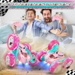 cosone Remote Control Car Pink RC Cars for Girls, RC Stunt Cars with 4WD Double-Sided Driving 360° Flips Rotating, Outdoor Toys for Kids Age 6 7 8 Christmas Stocking Stuffers Birthday Gifts