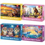 4-Pack Puzzles for Kids Ages 6-8 8-10 Year Old - Lions Horses Owls Dolphins, Large Piece Puzzles for Seniors, 100 Pieces Jigsaw Puzzles for Kids Ages 4-6, Learning Educational Toys for Boys and Girls