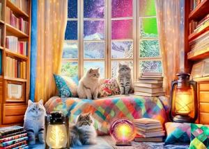 300 Piece Puzzles for Kids Adults - Winter Jigsaw Puzzles - Northern Lights and Cozy Cats