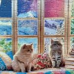 300 Piece Puzzles for Kids Adults - Winter Jigsaw Puzzles - Northern Lights and Cozy Cats