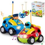 PREXTEX Cartoon Remote Control Car - 2-Pack Police and Race Car Toddler Toys - RC Cars for Kids with Different Frequencies - Easy Remote Control Toy and Thoughtful Gifts for Boys and Girls