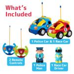 PREXTEX Cartoon Remote Control Car - 2-Pack Police and Race Car Toddler Toys - RC Cars for Kids with Different Frequencies - Easy Remote Control Toy and Thoughtful Gifts for Boys and Girls