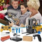 VWAHNANA RC Forklift Truck, 2 in 1 Transform Lift Fork & Hook, Kids Forklift Toy, 11 Channel Remote Control Forklift for Adults, 2 Battery, Spray, Light, RC Construction Vehicles Toy Gift for Kids 6+