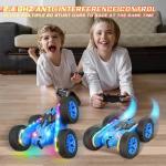 Terucle Remote Control Car, Rc Cars Stunt Kids Toys New Upgraded Strip Lights and Headlights Double-Sided 360° Rotating 4WD Drift Truck for Boys Girls Birthday Gift (Blue)